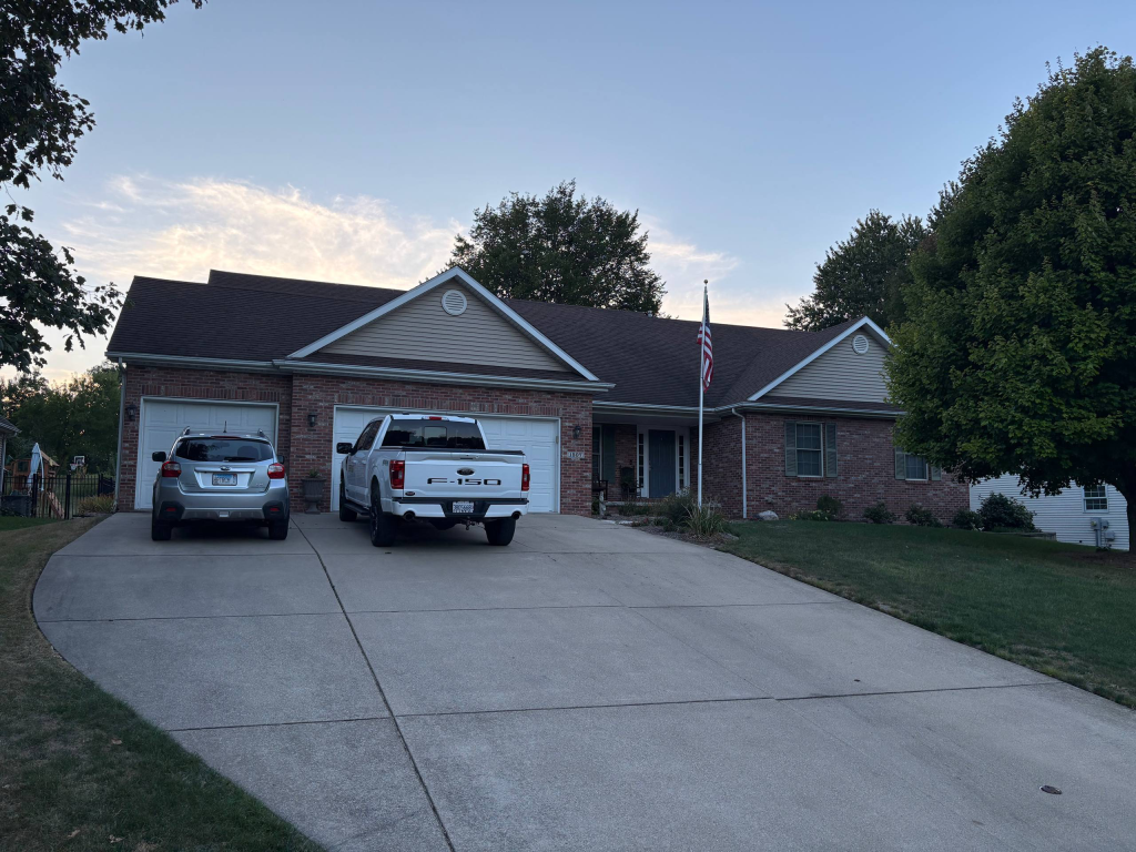 Roof flashing installed around a chimney on an Illinois home
